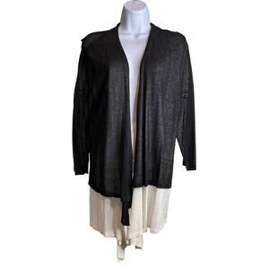 Chico's Women's Black White Sheer Open Tunic Cardigan Size 2‎ Large Lagenlook